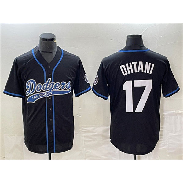 Los Angeles Dodgers #17 Shohei Ohtani Black Puhics Cool Base With Patch Stitched Jersey 2
