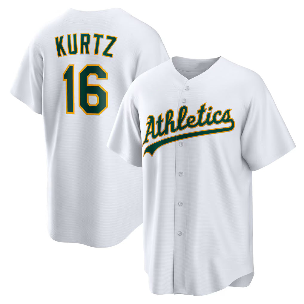 Oakland Athletics #16 Nick Kurtz White Puhics Home Replica Player Jersey