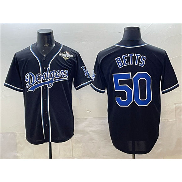 Los Angeles Dodgers #50 Mookie Betts Black Puhics Fashion 2025 World Series Cool Base Stitched Jersey