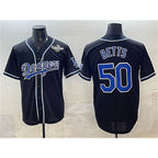 Los Angeles Dodgers #50 Mookie Betts Black Puhics Fashion 2025 World Series Cool Base Stitched Jersey