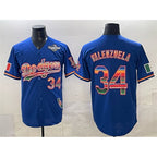 Los Angeles Dodgers #34 Fernando Valenzuela Royal Puhics Mexico California Patch 2025 World Series Patch Stitched Jersey