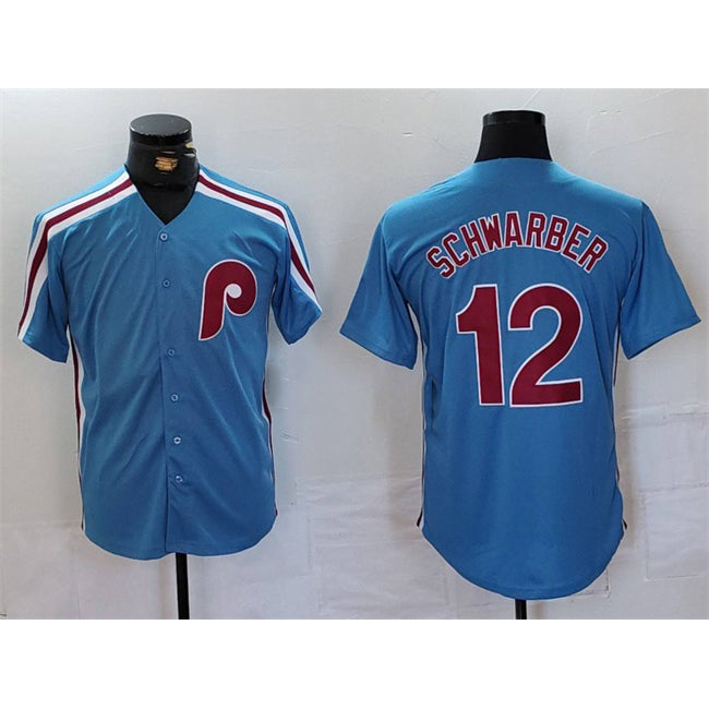 Philadelphia Phillies #12 Kyle Schwarber Blue Puhics Cool Base Stitched Jersey