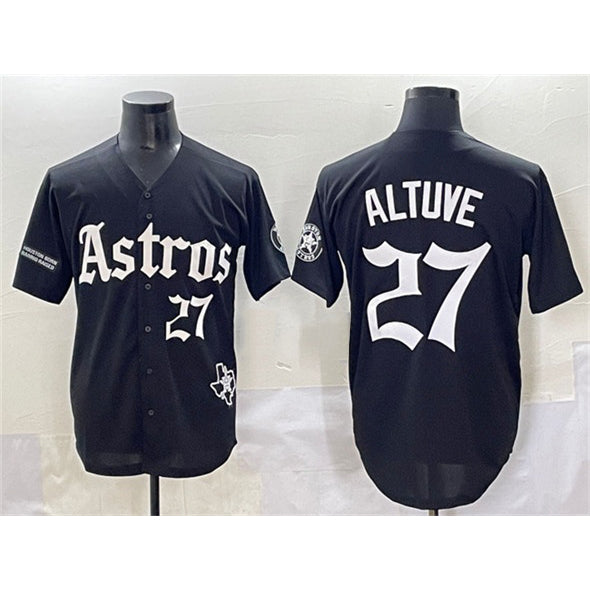 Houston Astros #27 Jose Altuve Black Puhics Gothic 'Houston Born Barrio Raised' Limited Stitched Jersey