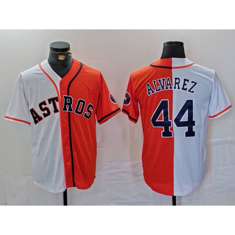 Houston Astros #44 Yordan Alvarez White Orange Puhics Split Stitched Jersey