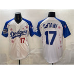 Los Angeles Dodgers #17 Shohei Ohtani White Royal Puhics 2025 World Series Champions Patch Tokyo Series Limited Stitched Jersey