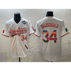 Los Angeles Dodgers #34 Fernando Valenzuela White Puhics Mexico California Patch 2025 World Series Patch Stitched Jersey