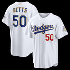 Los Angeles Dodgers #50 Mookie Betts White Puhics 2026 Gold Collection Stadium Jersey