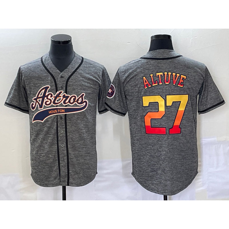 Houston Astros #27 Jose Altuve Grey Puhics Gridiron Cool Base Stitched Jersey