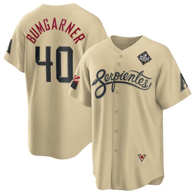 Arizona Diamondbacks #40 Madison Bumgarner Gold Puhics 2023 World Series City Connect Cool Base Stitched Jersey