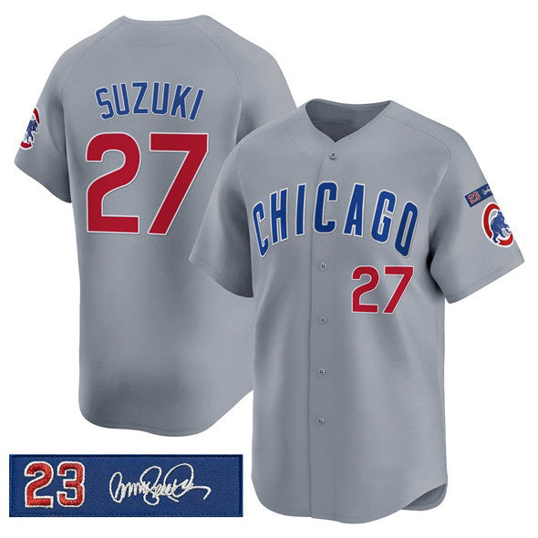 Chicago Cubs #27 Seiya Suzuki Gray Puhics 'Ryne Sandberg Tribute' Vapor Limited V3 Stitched Jersey