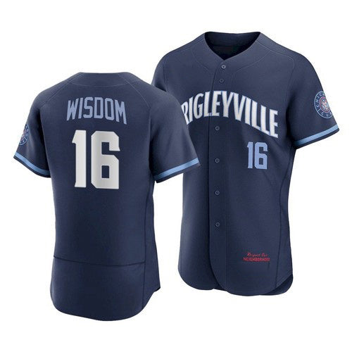 Chicago Cubs #16 Patrick Wisdom 2021 Navy Puhics City Connect Stitched Jersey