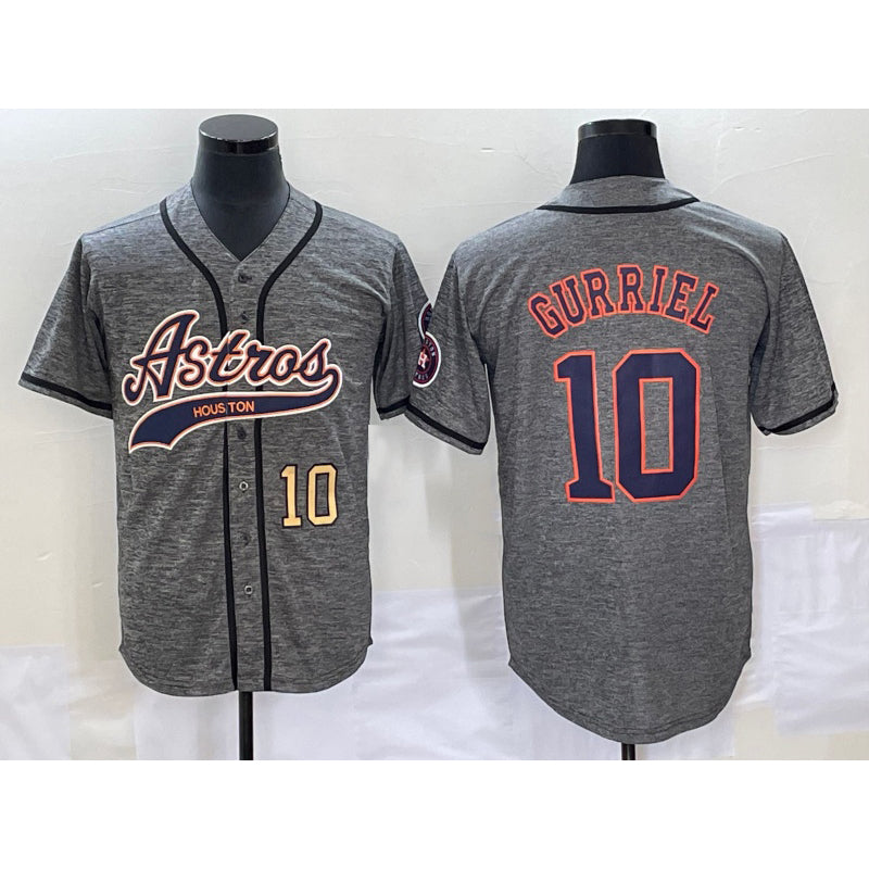 Houston Astros #10 Yuli Gurriel Number Grey Puhics Gridiron Cool Base Stitched Jersey