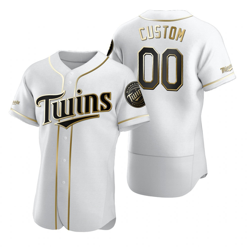 Custom Minnesota Twins White Puhics Stitched Flex Base Golden Edition Jersey
