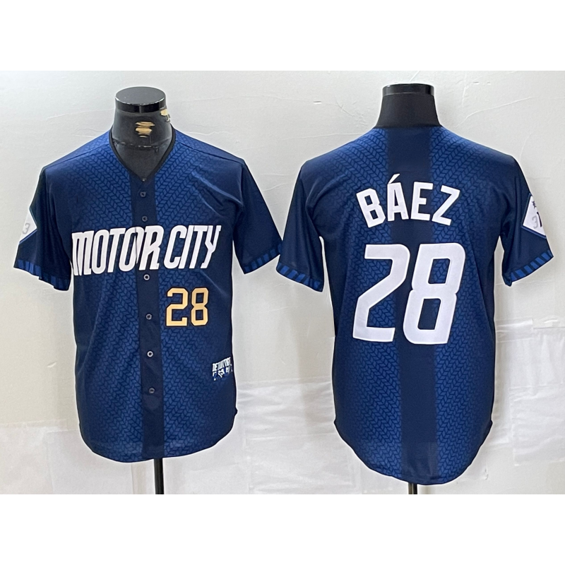 Detroit Tigers #28 Javier Baez Number 2024 Navy Puhics City Connect Cool Base Limited Stitched Jersey 2