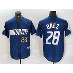 Detroit Tigers #28 Javier Baez Number 2024 Navy Puhics City Connect Cool Base Limited Stitched Jersey 2