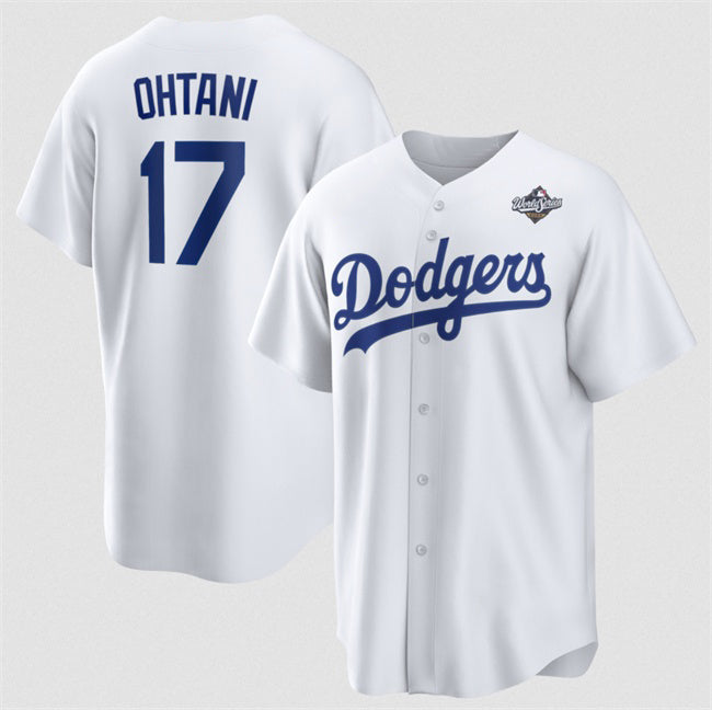 Los Angeles Dodgers #17 Shohei Ohtani White Puhics 2025 World Series Home Cool Base Stitched Jersey