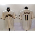 Milwaukee Brewers #11 Jackson Chourio Cream Puhics Stitched Cool Base Jersey 2
