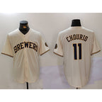 Milwaukee Brewers #11 Jackson Chourio Cream Puhics Stitched Cool Base Jersey 2