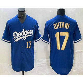 Los Angeles Dodgers #17 Shohei Ohtani Number Blue Gold Puhics Stitched Cool Base Jersey 2
