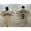 Milwaukee Brewers #9 Bob Uecker Cream Puhics With Home Patch Stitched Jersey