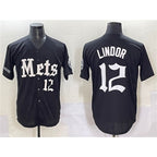 New York Mets #12 Francisco Lindor Black Puhics 'Gotham Gothic Edition' Vapor Premier Limited Stitched Jersey