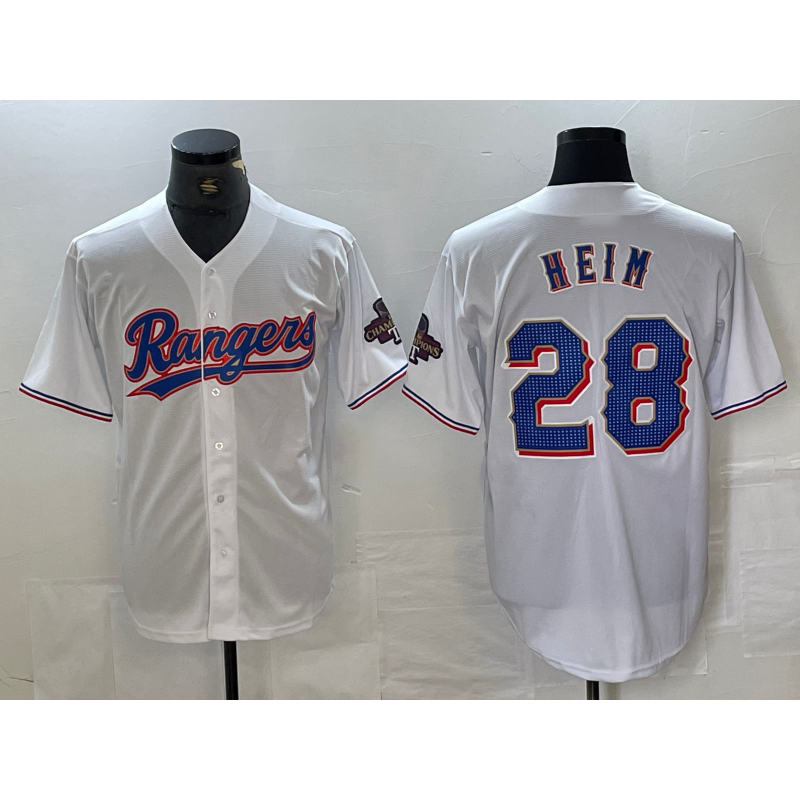 Texas Rangers #28 Jonah Heim White Puhics 2023 World Series Champions Cool Base Jersey
