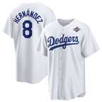 Los Angeles Dodgers #8 Enrique Hern¨¢ndez White Puhics 2025 World Series Home Cool Base Stitched Jersey