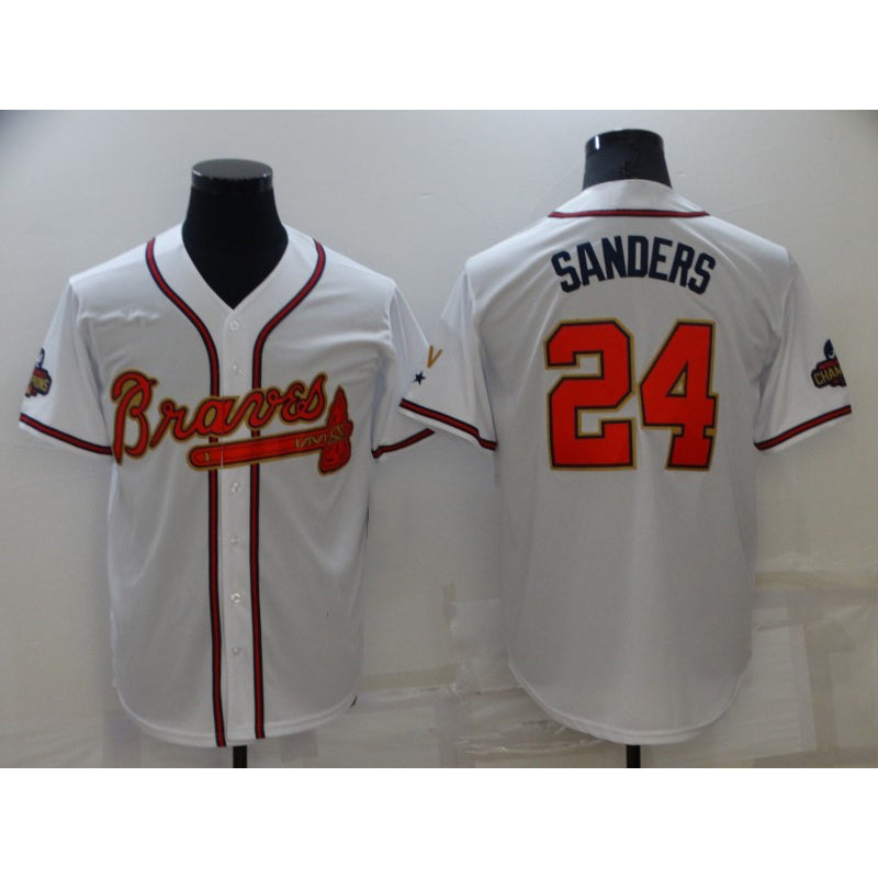 Atlanta Braves #24 Deion Sanders 2022 White Gold Puhics World Series Champions Program Cool Base Stitched Jersey