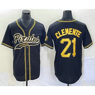 Pittsburgh Pirates #21 Roberto Clemente Black Puhics Cool Base Stitched Jersey