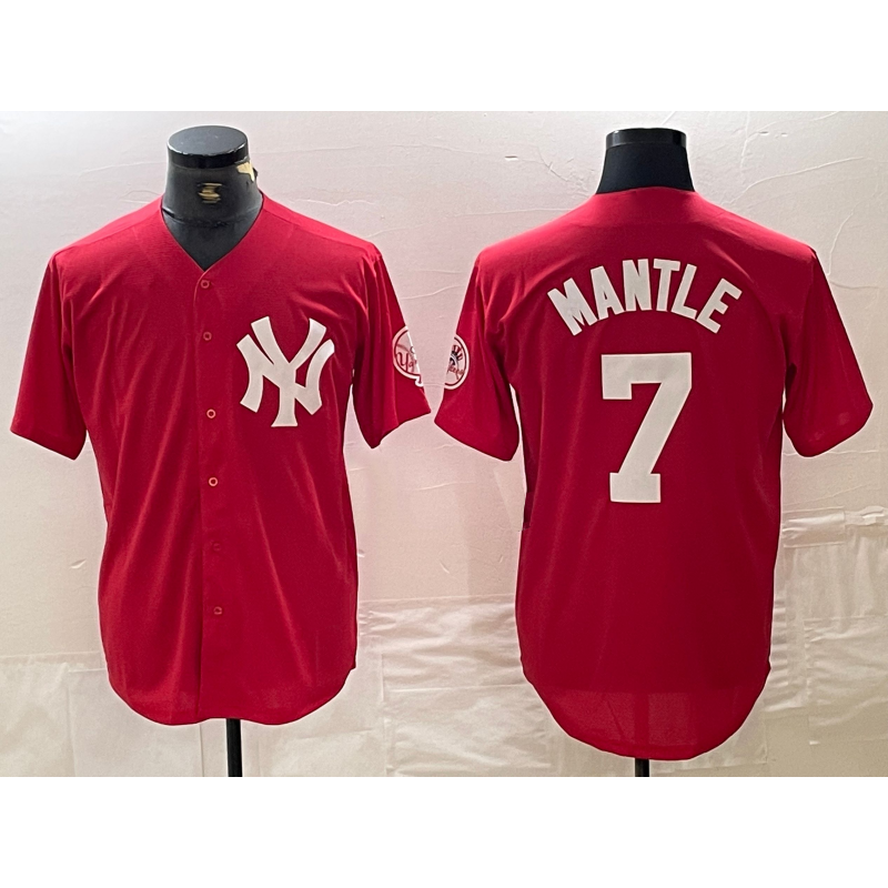New York Yankees #7 Mickey Mantle Red Puhics Fashion Cool Base Jersey