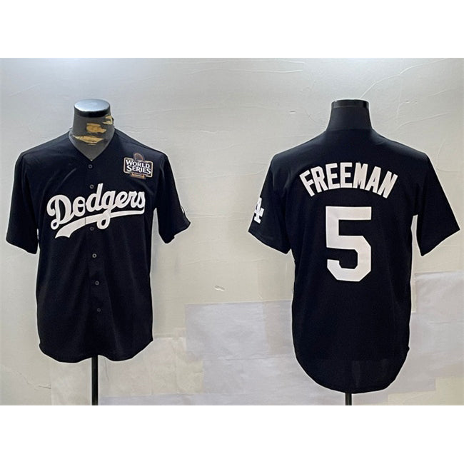 Los Angeles Dodgers #5 Freddie Freeman Black Puhics 2024 World Series Cool Base Stitched Jersey 2