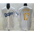 Los Angeles Dodgers #17 Shohei Ohtani White Gold Puhics Stitched Cool Base Jerseys