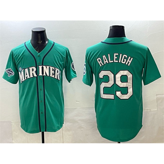 Seattle Mariners #29 Cal Raleigh Aqua Puhics With 2025 AL West Division Champions Patch Limited Stitched jersey