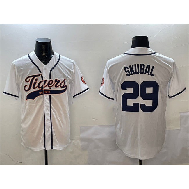 Detroit Tigers #29 Tarik Skubal White Puhics With Patch Cool Base Stitched Jersey