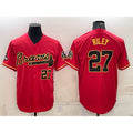 Atlanta Braves #27 Austin Riley Red Gold Puhics World Series Champions Program Cool Base Stitched Jersey