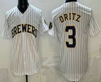 Milwaukee Brewers #3 Joey Ortiz White Puhics Cool Base Jersey