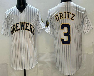 Milwaukee Brewers #3 Joey Ortiz White Puhics Cool Base Jersey