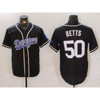 Los Angeles Dodgers #50 Mookie Betts Black White Puhics Cool Base Stitched Jersey