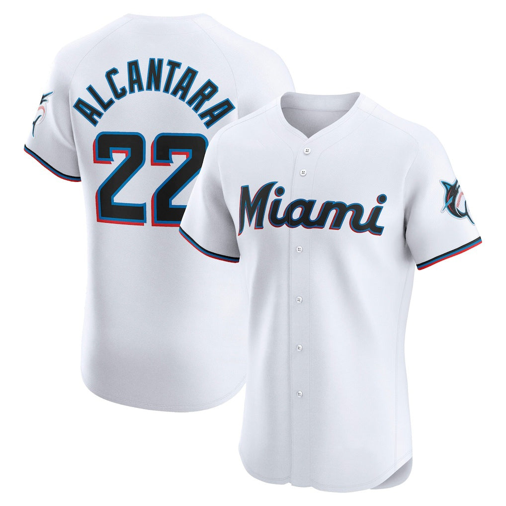 Miami Marlins #22 Sandy Alcantara White Puhics Home Elite Jersey