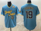 Milwaukee Brewers #19 Robin Yount Powder Blue Puhics City Connect With Home & Bob Uecker Patch Limited Stitched Jersey