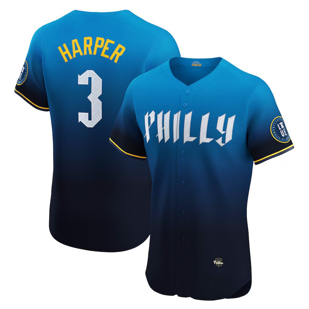 Philadelphia Phillies #3 Bryce Harper Navy Puhics City Connect Elite Jersey