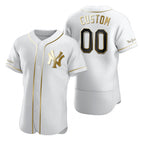 Custom New York Yankees White Puhics Stitched Flex Base Golden Edition Jersey