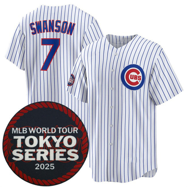 Chicago Cubs #7 Dansby Swanson White Puhics 2025 World Tour Tokyo Series Home Stitched Jersey