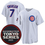 Chicago Cubs #7 Dansby Swanson White Puhics 2025 World Tour Tokyo Series Home Stitched Jersey