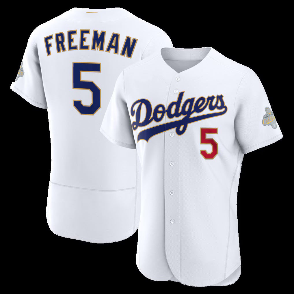 Los Angeles Dodgers #5 Freddie Freeman White Puhics 2026 Gold Collection Authentic Jersey