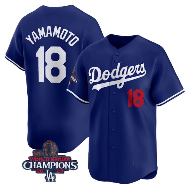 Los Angeles Dodgers #18 Yoshinobu Yamamoto Royal Puhics 2024 World Series Champions Alternate Limited Stitched Jersey