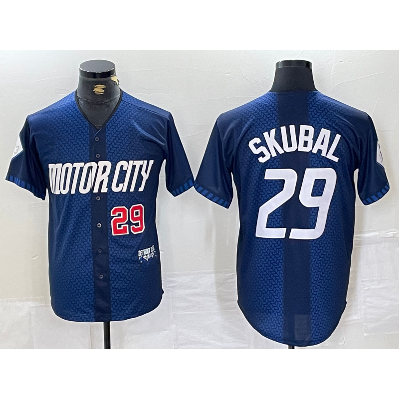 Detroit Tigers #29 Tarik Skubal Number 2024 Navy Puhics City Connect Cool Base Limited Stitched Jersey