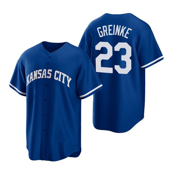 Kansas City Royals #23 Zack Greinke Royal Puhics Cool Base Stitched Jersey