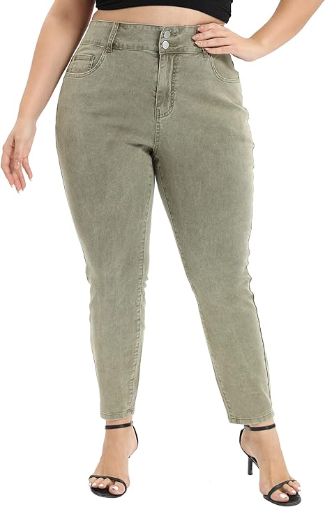 Womens Plus Size Skinny Tapered Pants Comfy Stretch High Waist Ankle Jean