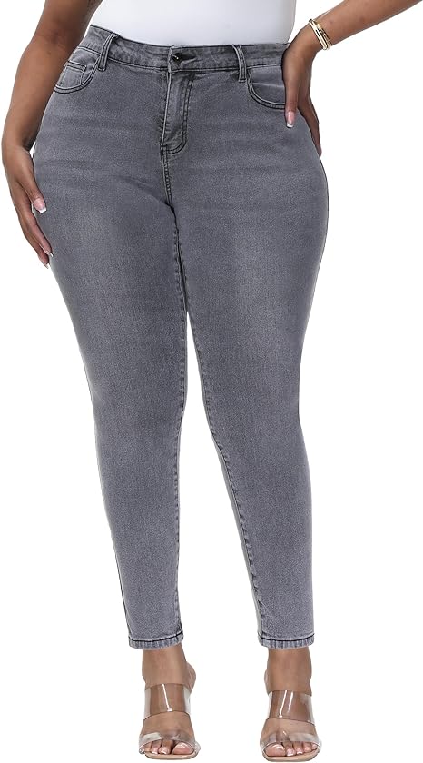 Womens Plus Size Skinny Jeans Stretchy High Waisted Classic Ankle Jean